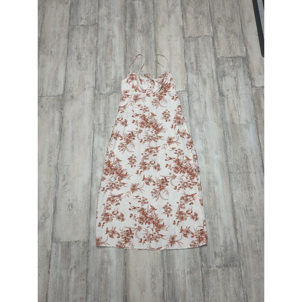 Monteau Los Angeles Cream & Terracotta Floral Midi Dress - Size Large - Boho Tie